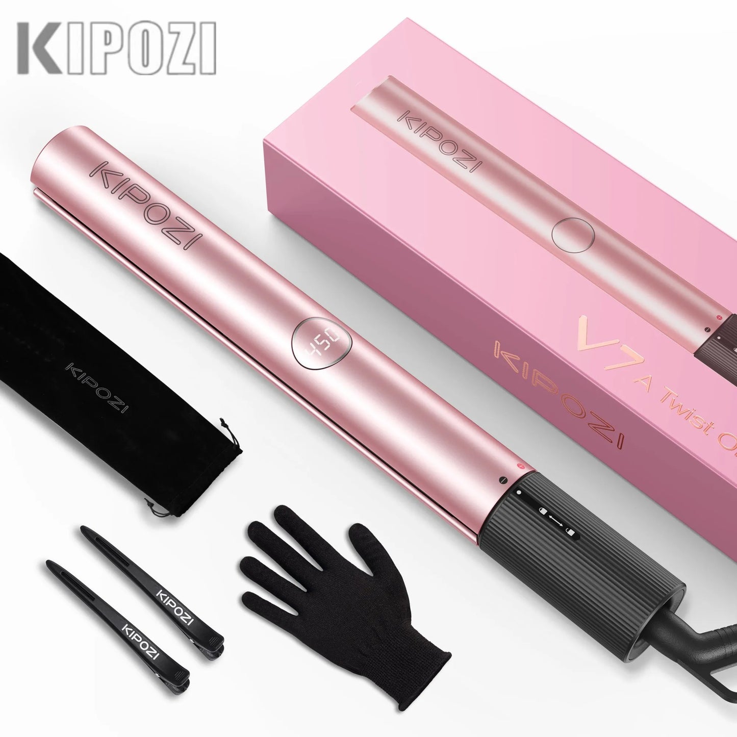 KIPOZI V7 Pro Hair Straightener Curler 2 in 1 Dual Voltage Titanium Straighteners For Salon Auto Shut Off Flat Iron  Purple