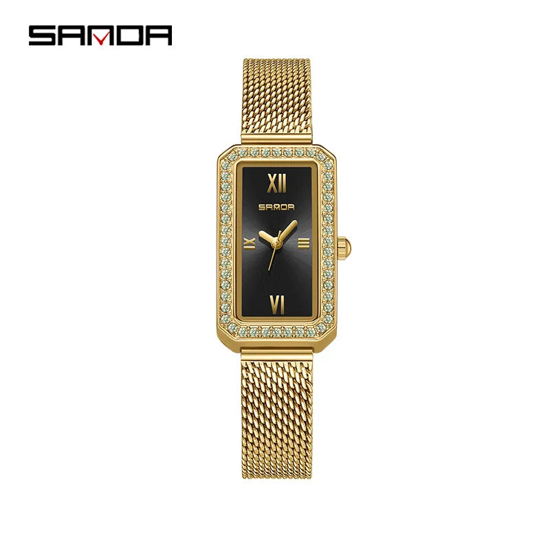 Sanda 1122 Trendy Design 2023 Hot Sale Rectangle Dial Waterproof Quartz Movement Business Women Analog Wrist Watch