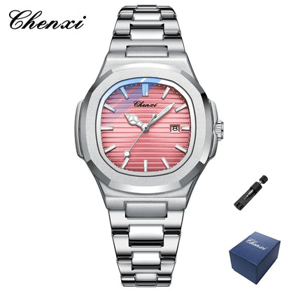 CHENXI 8222 New Ladies Watches Women Fashion Elegant Silver Stainless Steel Party Quartz Wristwatch Watch Gift Relogio Feminino