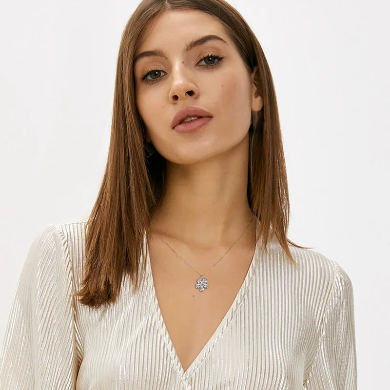 Anziw 925 Sterling Silver Moissanite Necklace Adjustable Chain Flower Petal Pendant