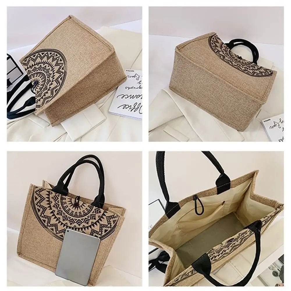 Vintage Korean Tote Bag Casual Lady Shoulder Eco Canvas Bags National Style Women Recycle Handbag Shopping Bag Storage Bag - Imbasat