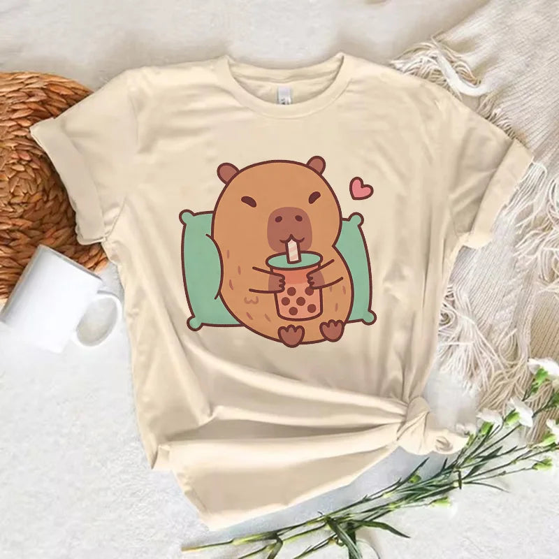 Funny Anime Capybara T Shirt Women Soft Fabric