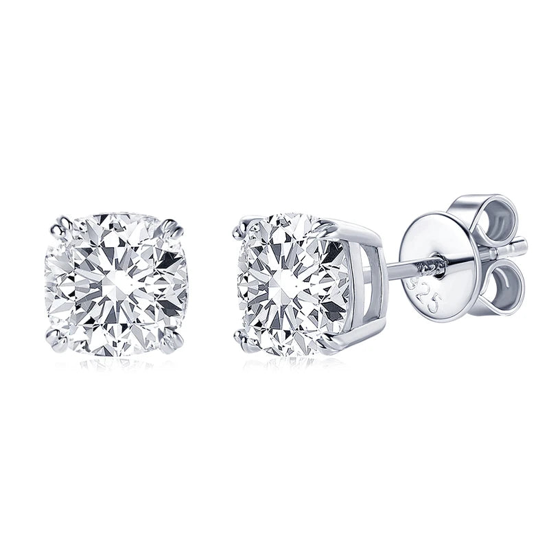 925 Silver Stud Earrings 3.0ctw. Cushion Cut Moissanite Square Earrings
