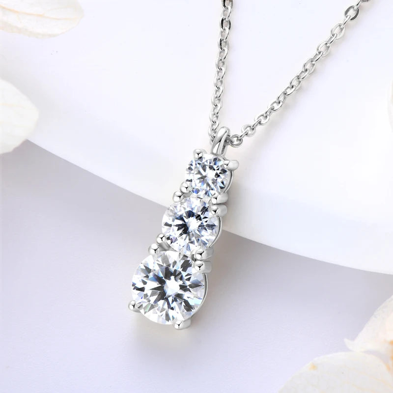 925 Silver Women's Necklace 1.80CTW.3 Stones D Color