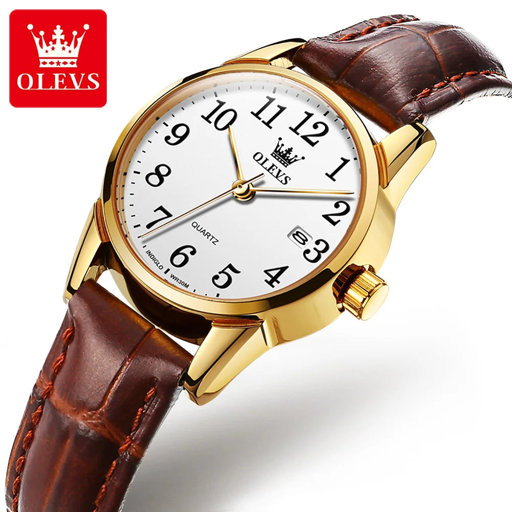 OLEVS Top Brand Quartz Watch For Women Waterproof GMT Watches Women Sports Leather Strap Date Clock Ms Wristwatch Reloj Mujer