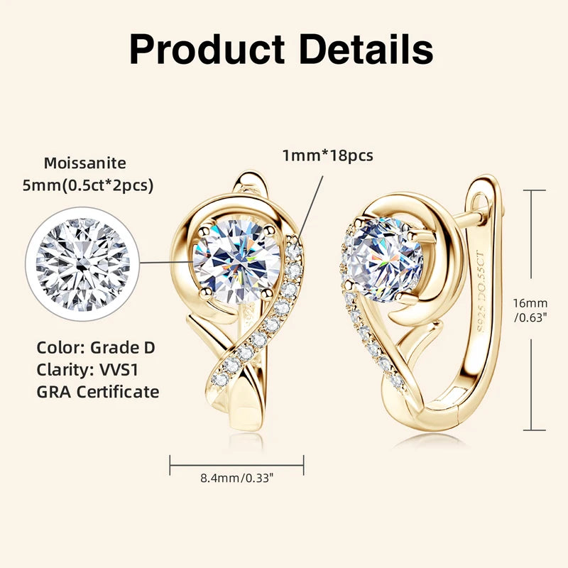 Anziw Infinity Earrings 925 Silver Hoops with 5mm 0.5ct D Moissanite