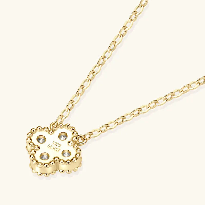 Lnngy 925 Sterling Silver Four Leaf Flower Pendant Necklace