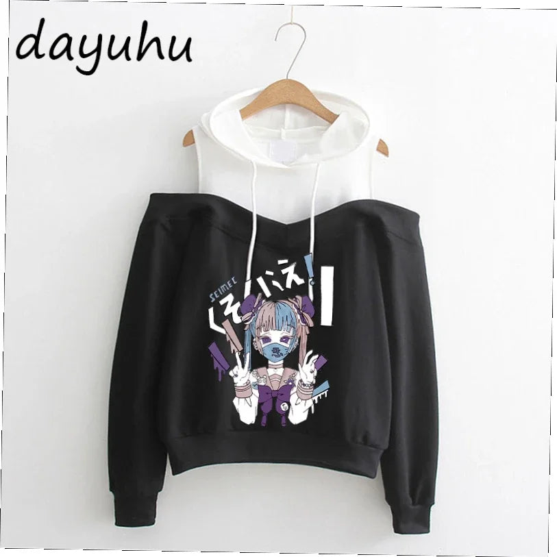 Goth Anime Hoodie Aesthetic Sweatshirt Gothic Punk Grunge Streetwear