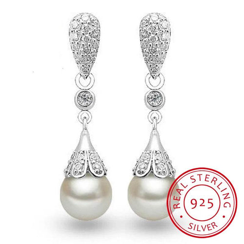 925 sterling silver Pearl Jewelry natural freshwater pearl drop earrings for women Silver Wedding Dangle Earring - Imbasat