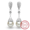 925 sterling silver Pearl Jewelry natural freshwater pearl drop earrings for women Silver Wedding Dangle Earring - Imbasat