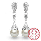 925 sterling silver Pearl Jewelry natural freshwater pearl drop earrings for women Silver Wedding Dangle Earring - Imbasat