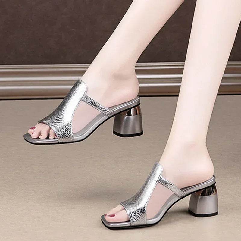 Women New Luxury Sandals Shoes Summer Mid Heels Chunky Casual Designer Dress Pumps Slingback Mules Shoes Zapatos Ladies34-42 - Imbasat