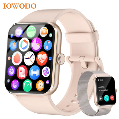 IOWODO Smart Watch for Women 1.85” Full Touch HD Smartwatch Bluetooth Calling Fitness Tracking Watch with Voice Assistant