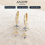 Anziw 4mm 5mm Round Moissanite Long Tassel Earrings 925 Sterling