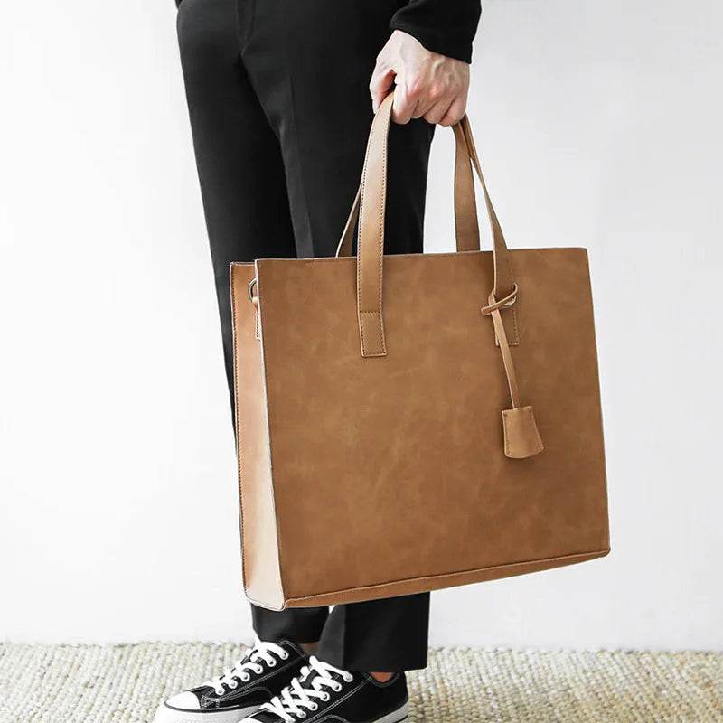 Luxury Soft Leather Handbag For Men Vintage Large Capacity Tote Bag Weekend Male Shoulder Messenger Bag Casual Crossbody Bag - Imbasat