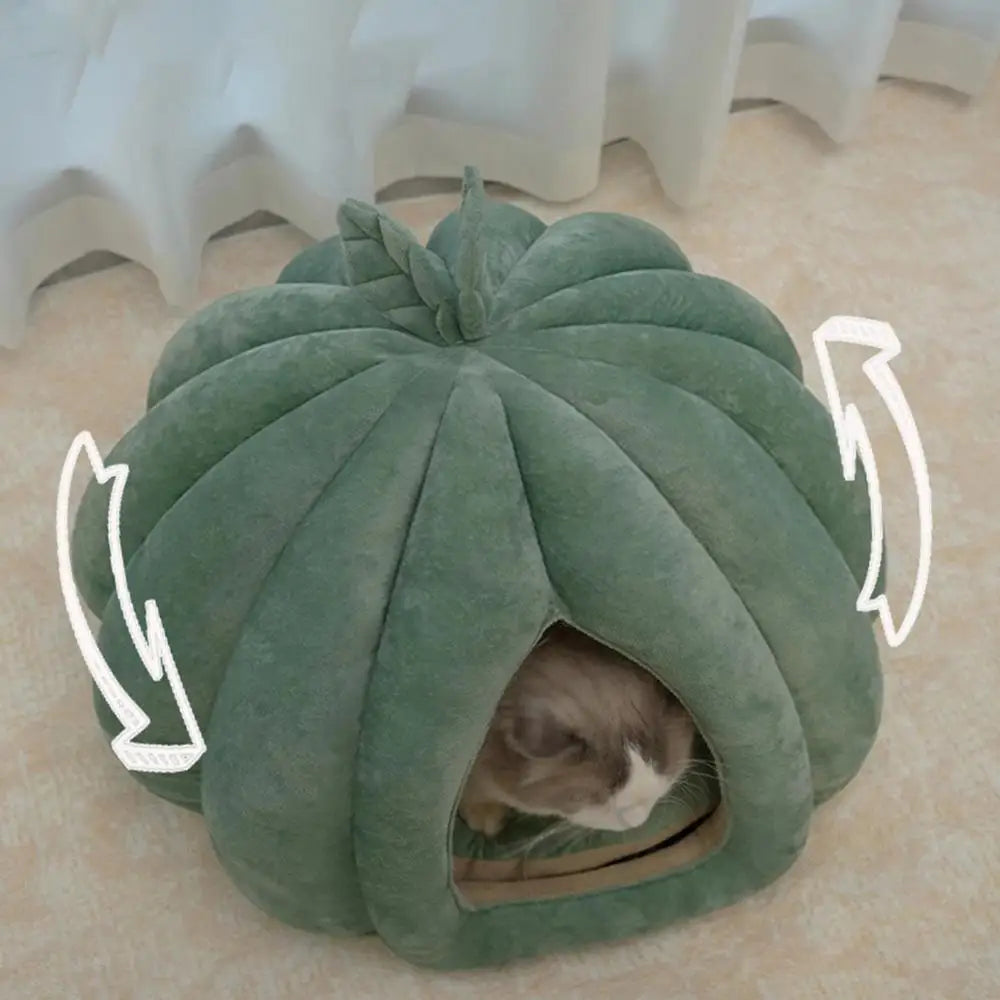 Pumpkin Cat Bed Deep Sleep Comfort House Enclosed