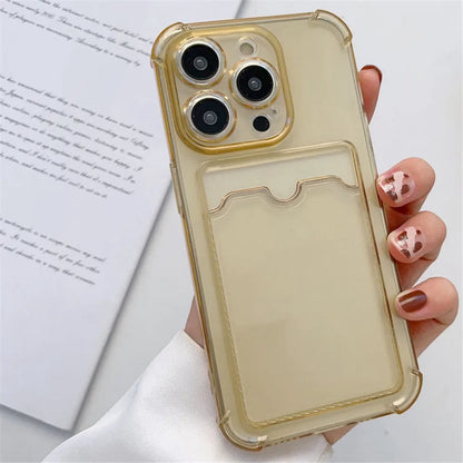 Transparent Card Slot Bag Holder Case For iPhone 16 15 14 13 12 11 Pro Max Mini X XR 7 8 Plus Clear Wallet Shockproof Soft Cover