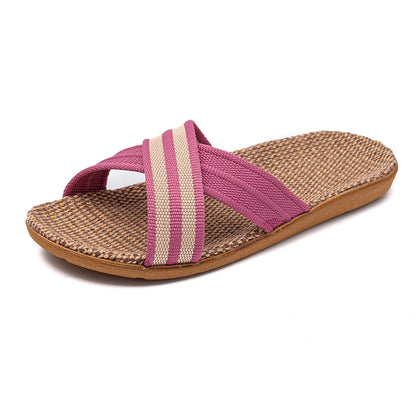 36-45  Flat Sandals Beach Slippers Summer Home Linen Lightweight Eva Non-Slip Slides For Men Women Indoor Outdoor Flip Flops