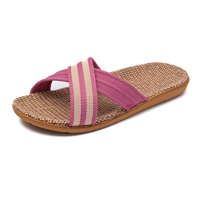 Flat Slippers Linen Lightweight Eva Non-Slip Slides