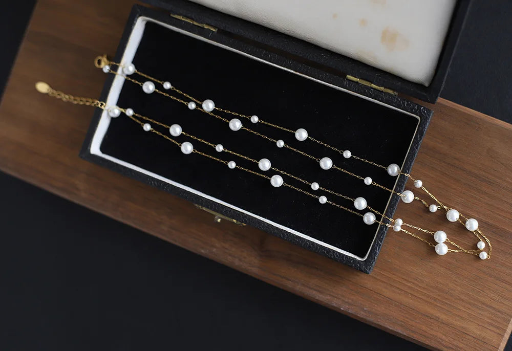 316l Stainless Steel Beautifully Temperament Pearl Chain Necklace