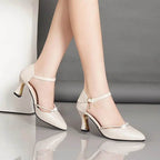 2022 Baotou Comfortable Sandals Summer One Word Buckle Thick Heels High Heels All-match Soft Leather High-heeled Shoes - Imbasat