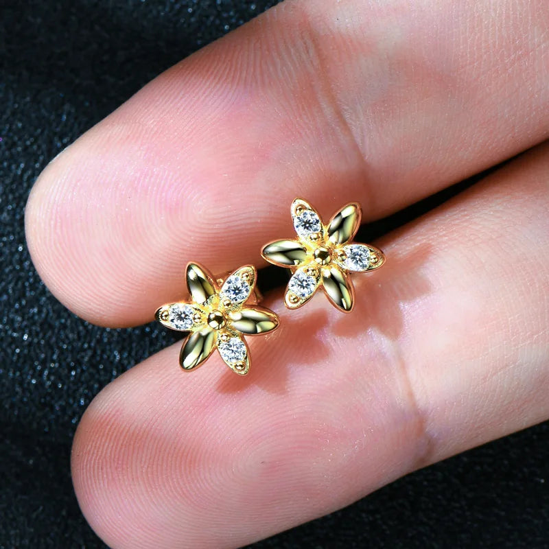 Anziw Mini Studs Flower Earrings Real 925 Silver Moissanite Earring