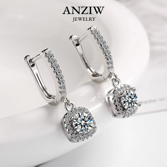 Women's Silver Earrings 2023 Trendy VVS1 Moissanite Hoop Earrings Drop Halo Earrings 925 Sterling Silver Certified Girls Jewelry