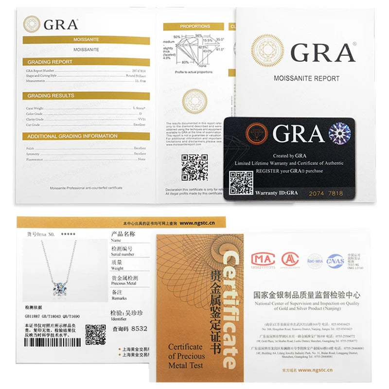 Smyoue White Gold Plated 1-10CT Moissanite Necklace