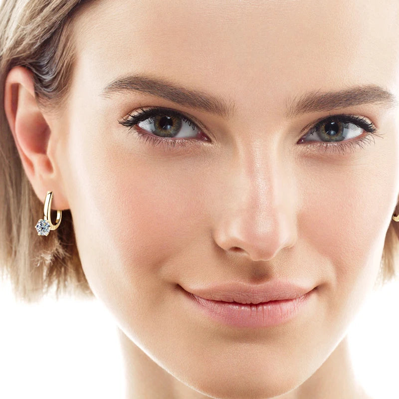 Anziw U-shaped Hoop Huggie Earrings 6.5mm D1.0ct Moissanite 925 Silver