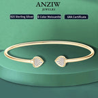 Anziw Love Heart Moissanite Cuff Bangle 925 Silver