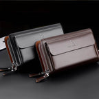 Leather Clutch Bag for Man Zipper Wallet Passcard Fashion Luxury Handbag Square Card Holder Phone Pouch Hand Porter Bag Male - Imbasat