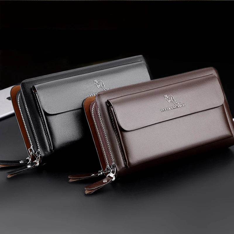 Leather Clutch Bag for Man Zipper Wallet Passcard Fashion Luxury Handbag Square Card Holder Phone Pouch Hand Porter Bag Male - Imbasat