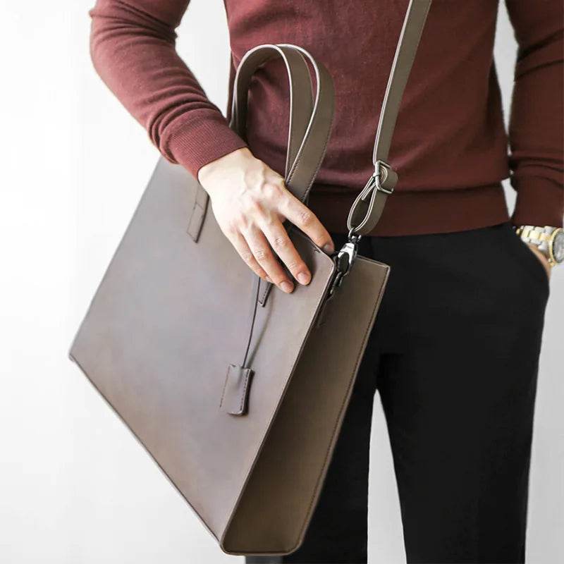 Luxury Soft Leather Handbag For Men Vintage Large Capacity Tote Bag Weekend Male Shoulder Messenger Bag Casual Crossbody Bag - Imbasat