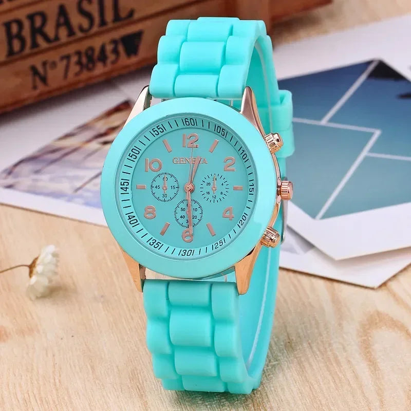 Famous Brand Geneva Ladies Fashion Watch Male and Female Student Silicone Quartz Wristwatch Clock Wholesale Relogio Feminino