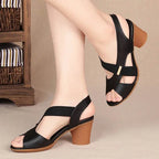 Women Summer Sandals Platform Round Mid Heel Back Strap Peep Toe Pu Leather Beach Casual Fashion Shoes Ladies Female 2023 - Imbasat