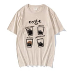 Cat Coffee O-Neck T-shirts Summer