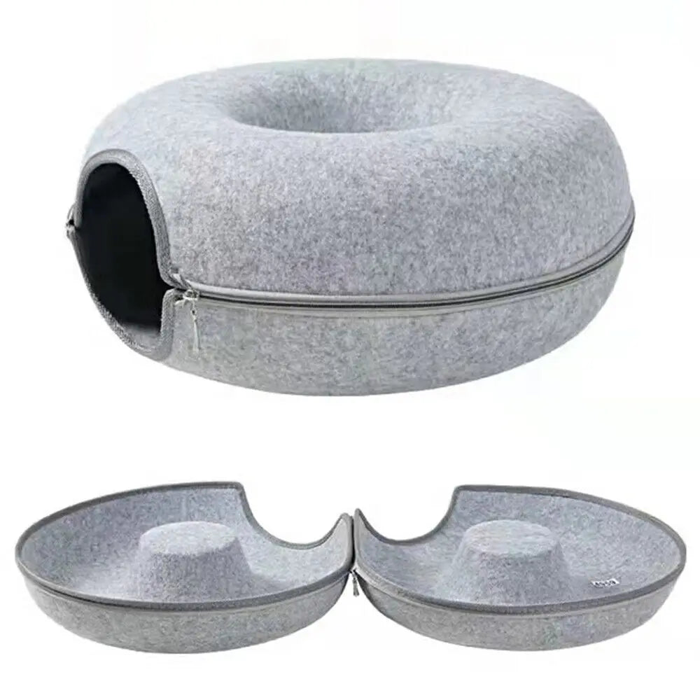 Cats Tunnel Bed Natural Felt Pet Cat Cave Nest Round House Donut Interactive Toy