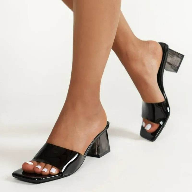 Fashion Women Pumps Slippers Ladies Square Toe Open Toe Slipper Female Slides Summer Shoes High Heels Sandals Zapato Mujer - Imbasat