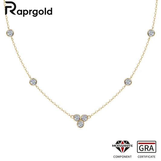 RAPRGOLD GRA Certified 3mm Moissanite Pendant Necklaces 925 Sterling Silver for Women Necklace Chains Wedding Fine Jewelry Gifts