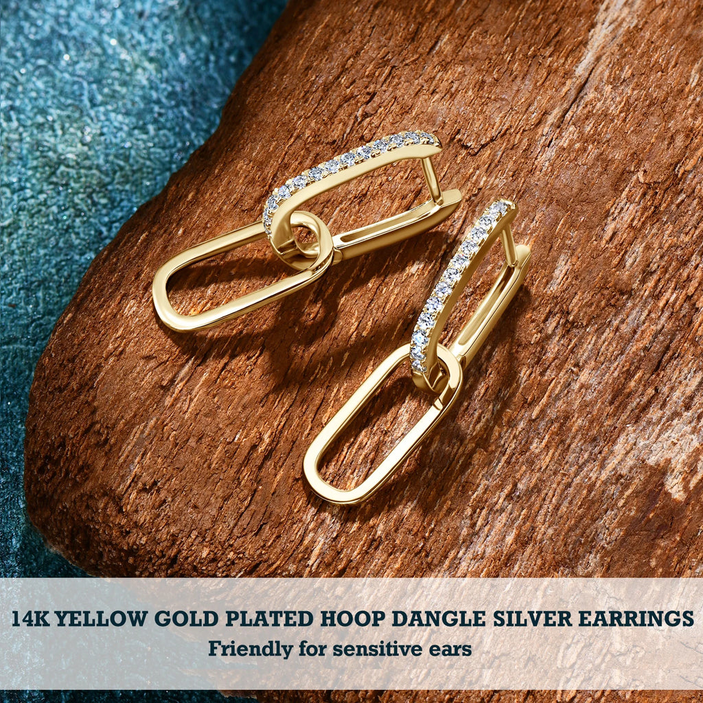 Anziw Paperclip Drop Link Earrings Detachable Hoops Silver 925 Moissanite Huggie Earring