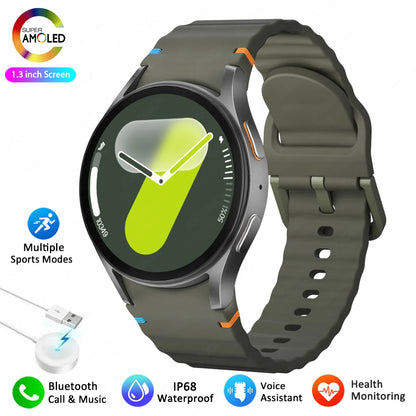 For Galaxy Watch 7 Smart Watch Men Women AMOLED HD Screen Compass Heart Rate Fitness Sport Waterproof Bluetooth Call Smartwatch