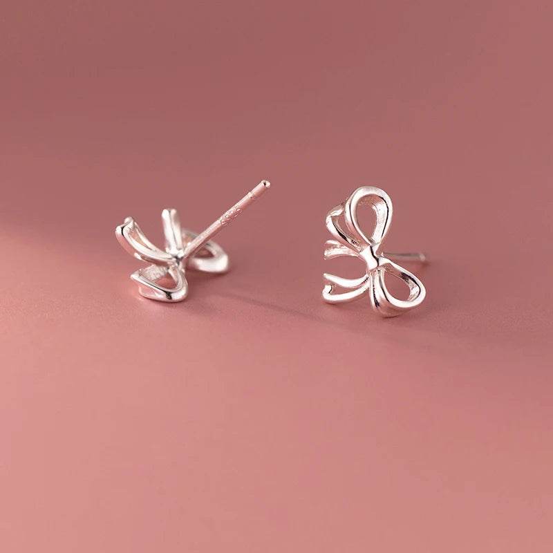 INZATT Real 925 Sterling Silver Hollow Bow Stud Earrings For Women Party Trendy Fine Jewelry Minimalist Accessories - Imbasat