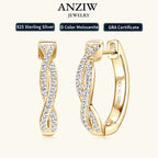 Anziw Infinity Eternity Earrings 925 Sterling Silver 1mm Moissanite Twisted Hoop