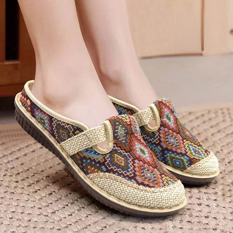 Fashion Women's Shoes Ethnic Style Embroidered Linen Breathable Outdoor Casual Slippers Shoes for Women Zapatos De Mujer 2024 - Imbasat