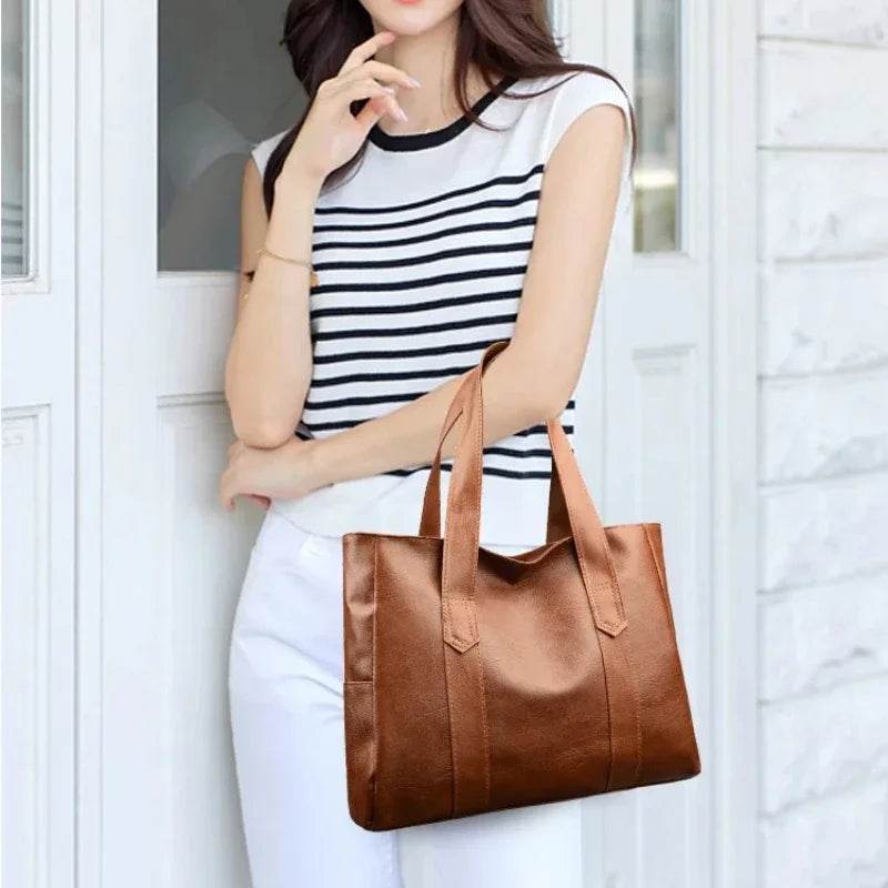 Light Luxury Minimalist Large Capacity Women's Bag 2024 Soft Leather Material Solid Color Women's Shoulder Bag Commuting Handbag - Imbasat