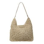 Women Straw Tote Bag Large Capacity Vintage Vacation Shoulder Bag Everything Casual Handbag Designer Hollow Summer Beach Bag - Imbasat