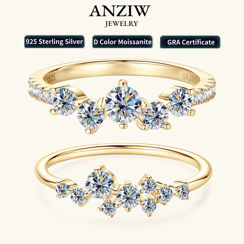Anziw Real S925 Ring Cluster Moissanite Sterling Silver