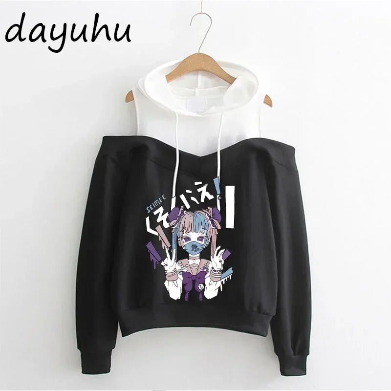 Goth Anime Hoodie Aesthetic Sweatshirt Gothic Punk Grunge Streetwear