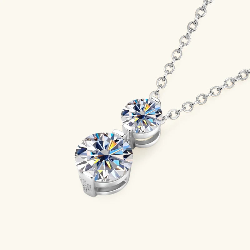 Anziw 925 Silver Sparking 1.7cttw. Two-stone Moissanite Pendant Necklace
