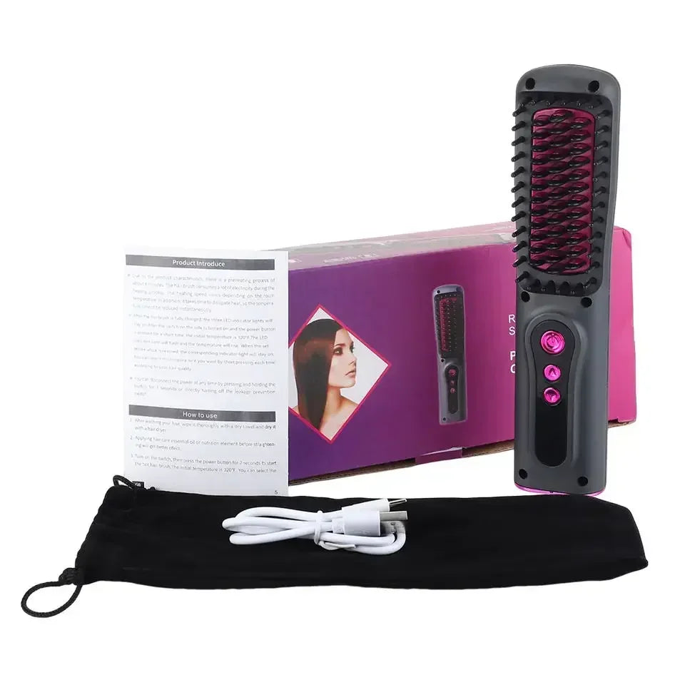 Wireless Hot Comb Hair Straightener  Mini Portable USB Rechargeable Ionic Hair Styling Tool